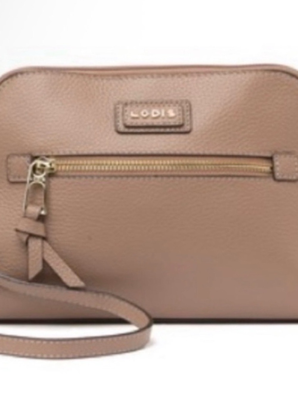 Lodis Taupe Pebbled Leather Crossbody with Front Zip
